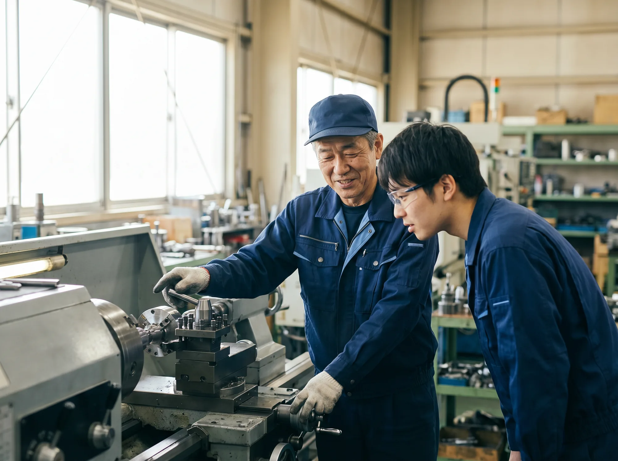先輩が指導する様子